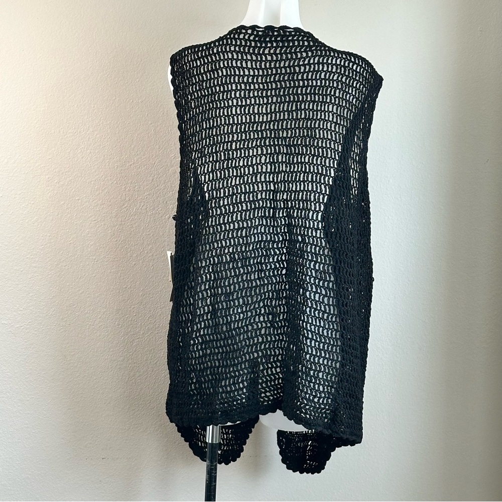 NWT Vintage Fruit Phool Black Crochet Knit Vest Large Boho Festival Sleeveless - Picture 2 of 6